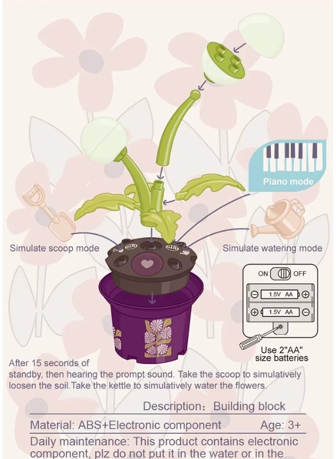 DAT Dandelion Interactive Musical Flower Pot Toy with Light & Sound, Piano Mode, Pretend Watering & Digging Accessories, Kids 3+ - Image 4